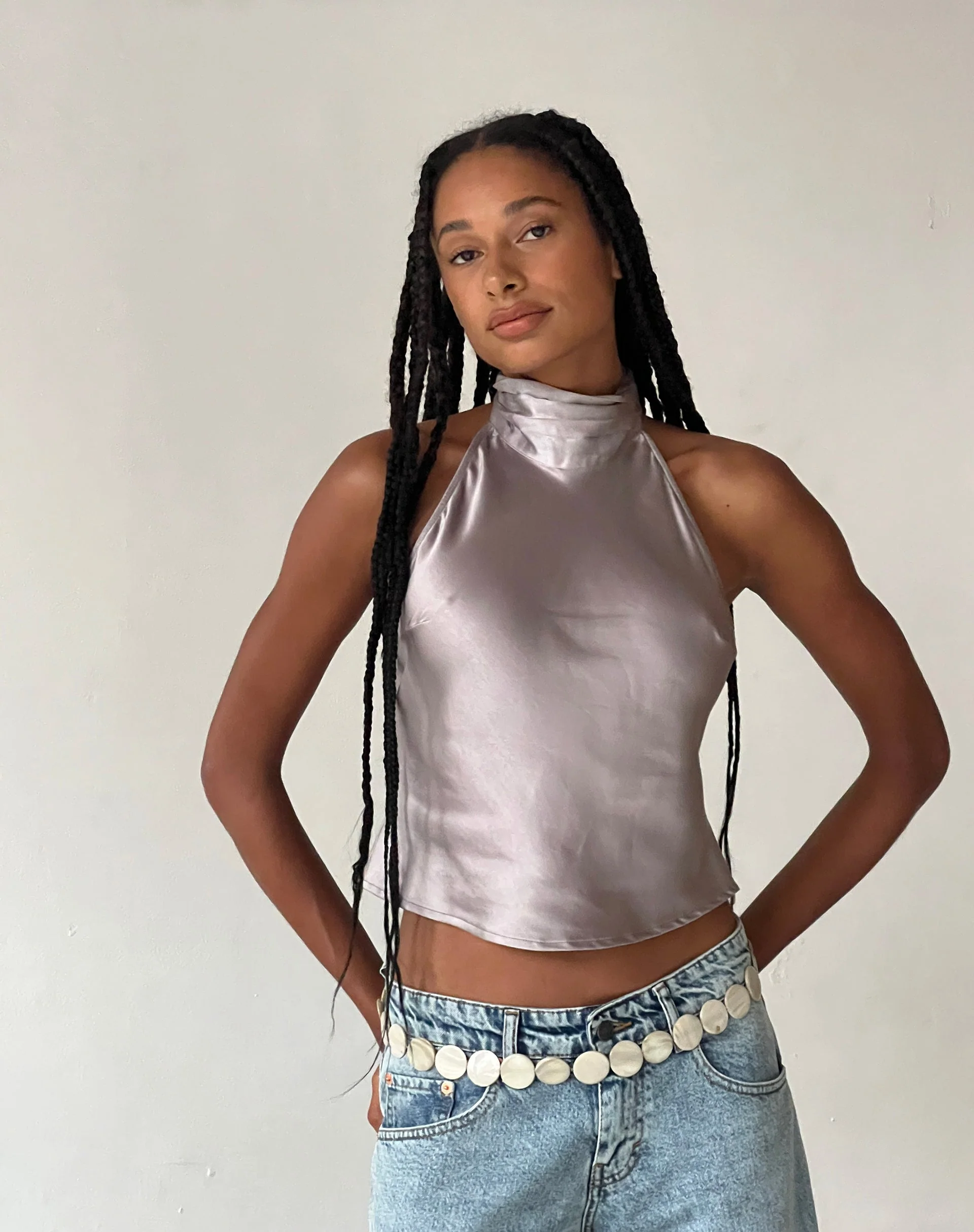 MOTEL X JACQUIE Ataina Neckholder-Top in Satin Silber - Image 2