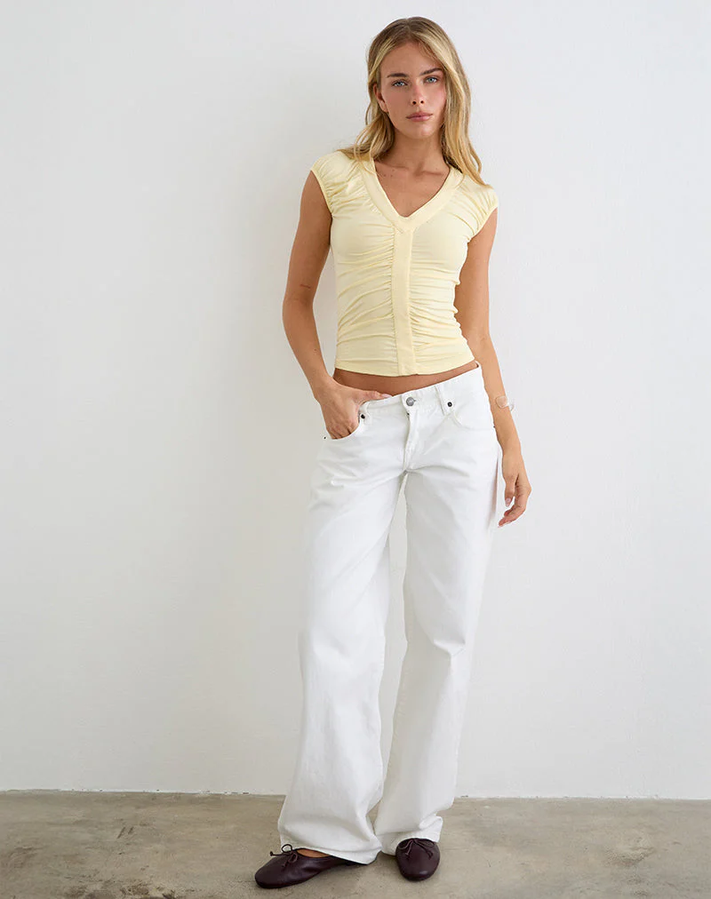 Atheia Gathered V-Neck Top in Rayon Jersey Lemon - Image 4