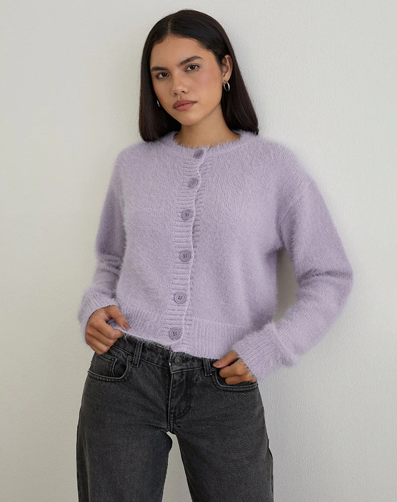 Audrina Strickjacke aus flauschigem Strick in staubigem Flieder