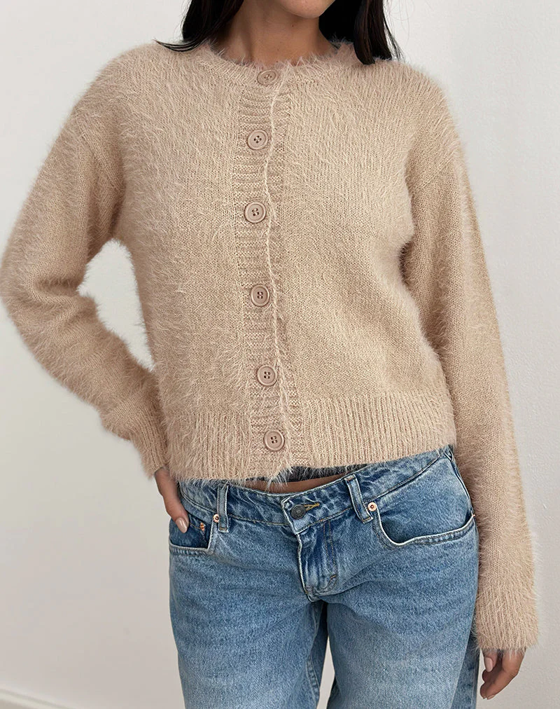 Audrina Strickjacke aus flauschigem Strick Beige - Image 4