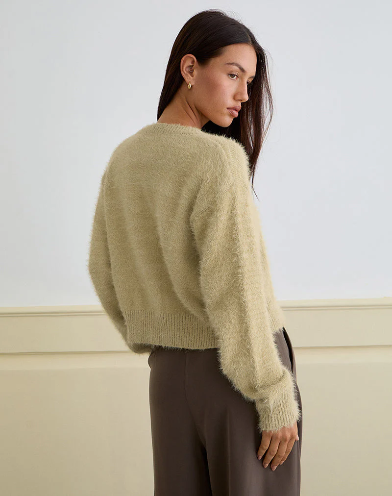 Audrina Strickjacke aus flauschigem Strick in Salbei - Image 5