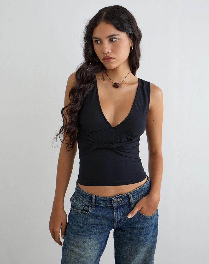 August Tank Top in Rayon Jersey Black - Image 2