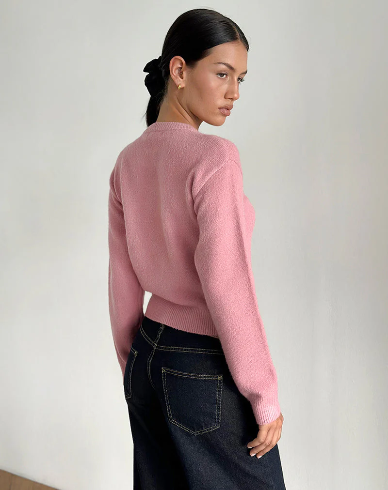 Aura Strickjacke in staubigem Rosa - Image 3