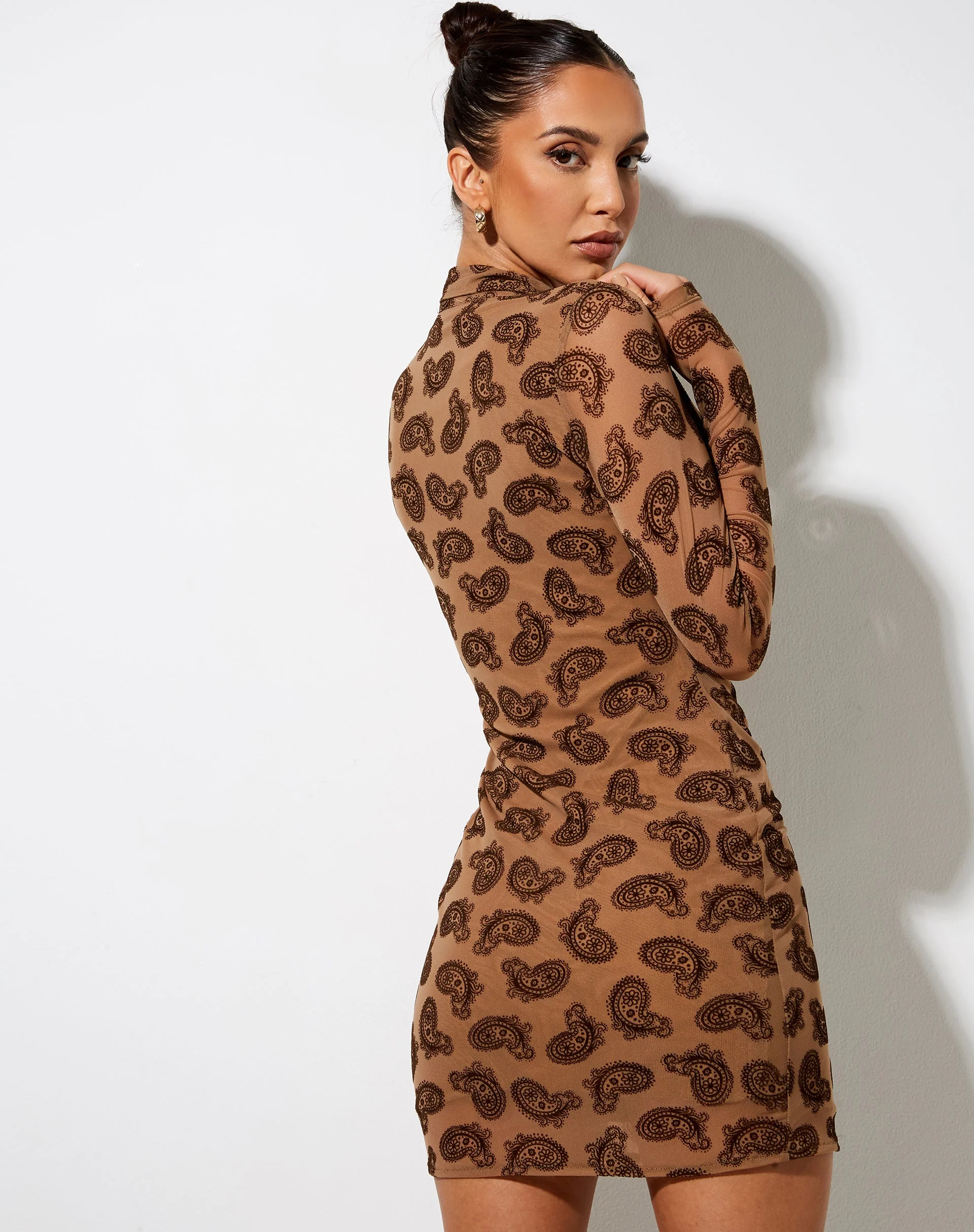 Avaya Kleid in Persian Night Flock Braun - Image 4