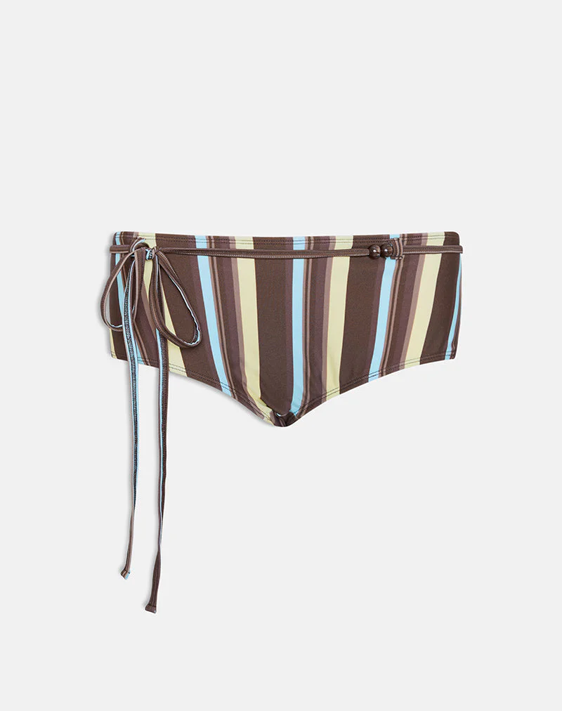 Avi-Badeshorts in Braun und Blau mit linearen Streifen und Bindegürtel - Image 3