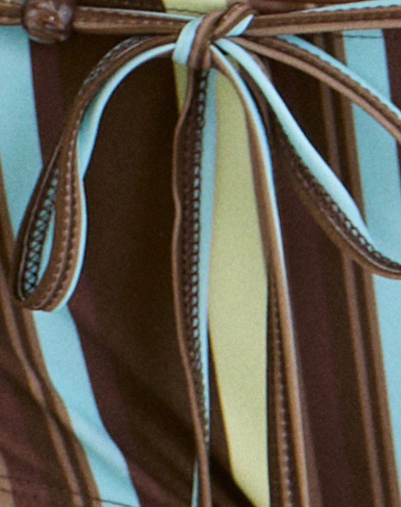 Avi-Badeshorts in Braun und Blau mit linearen Streifen und Bindegürtel - Image 7