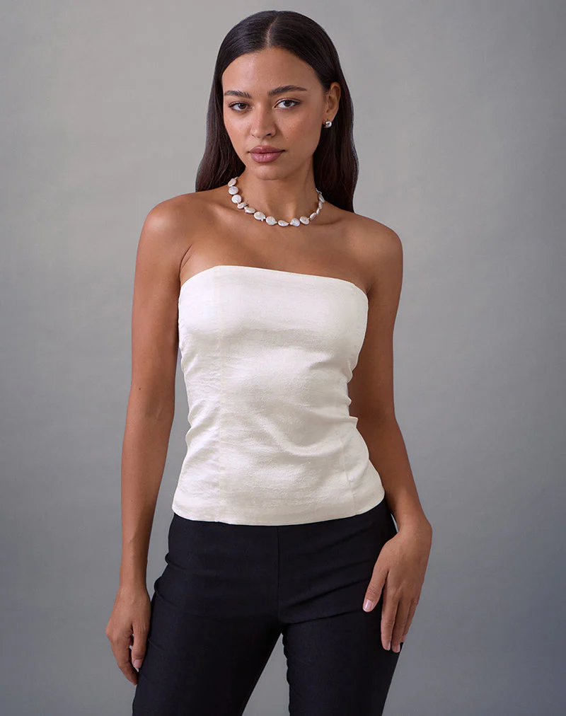 Ayaka Korsett-Top mit Spitze aus Satin Jacquard Elfenbein