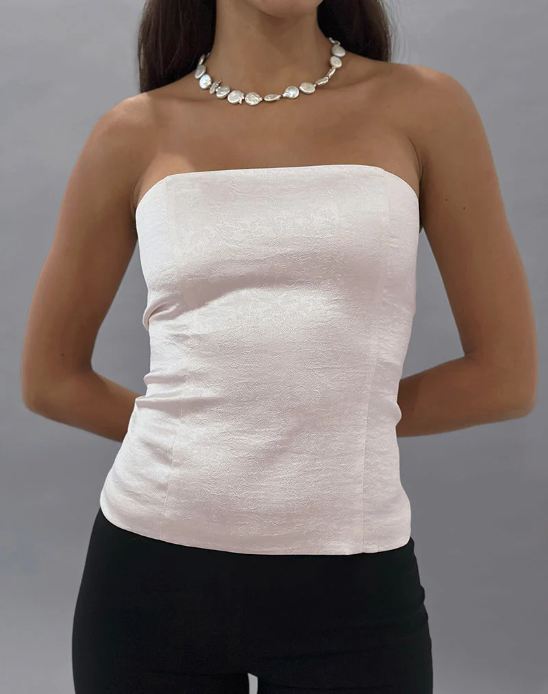 Ayaka Korsett-Top mit Spitze aus Satin Jacquard Elfenbein - Image 4