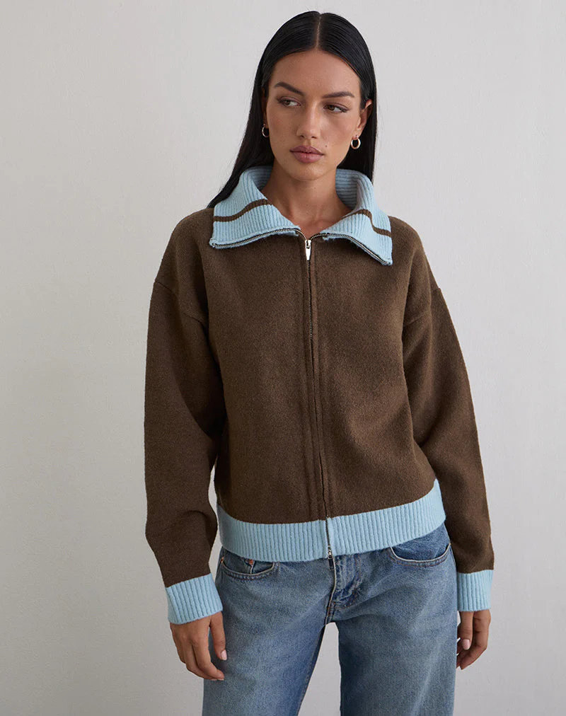 Ayamu Zip-Pullover aus braunem Strick