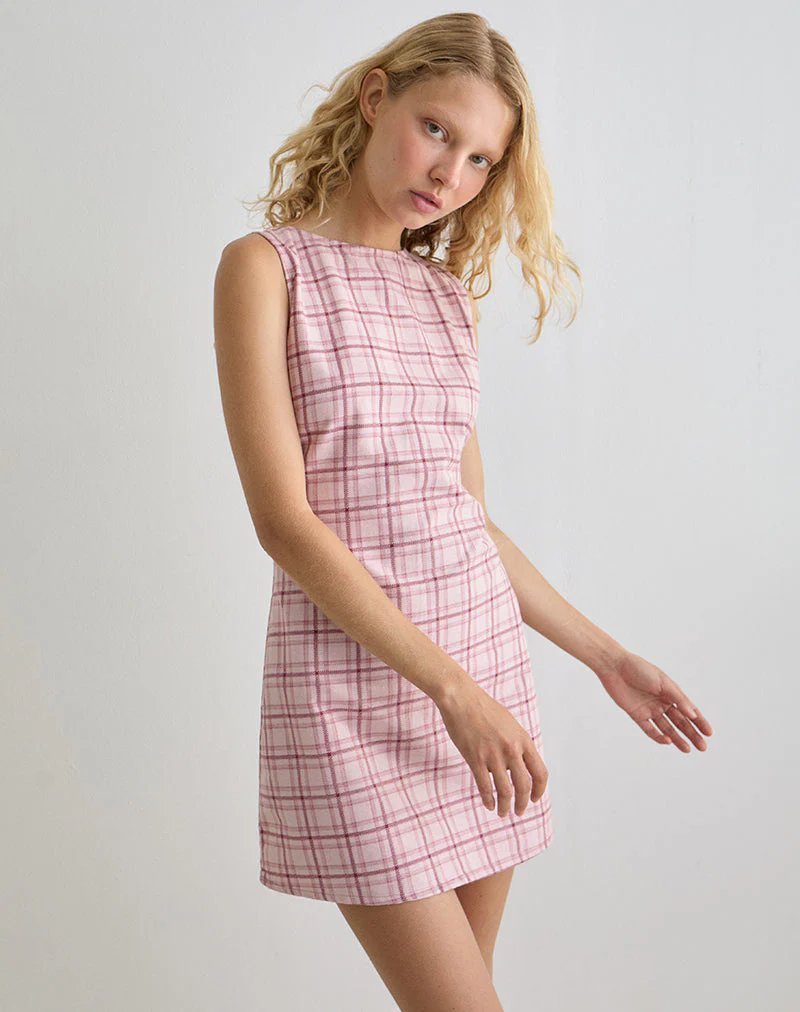 Ayana Rückenfreies Minikleid in Basic Tartan Rosa - Image 5