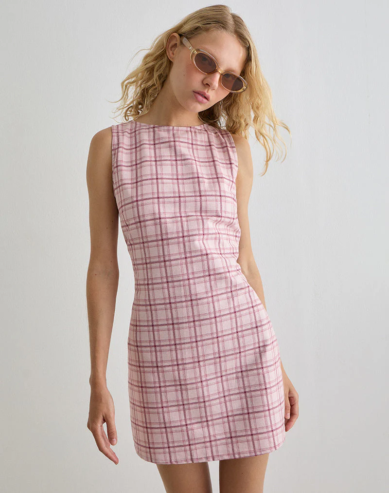Ayana Rückenfreies Minikleid in Basic Tartan Rosa - Image 6