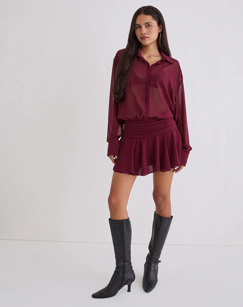 Azphira Langarm-Playsuit mit Knöpfen in Burgunderrot