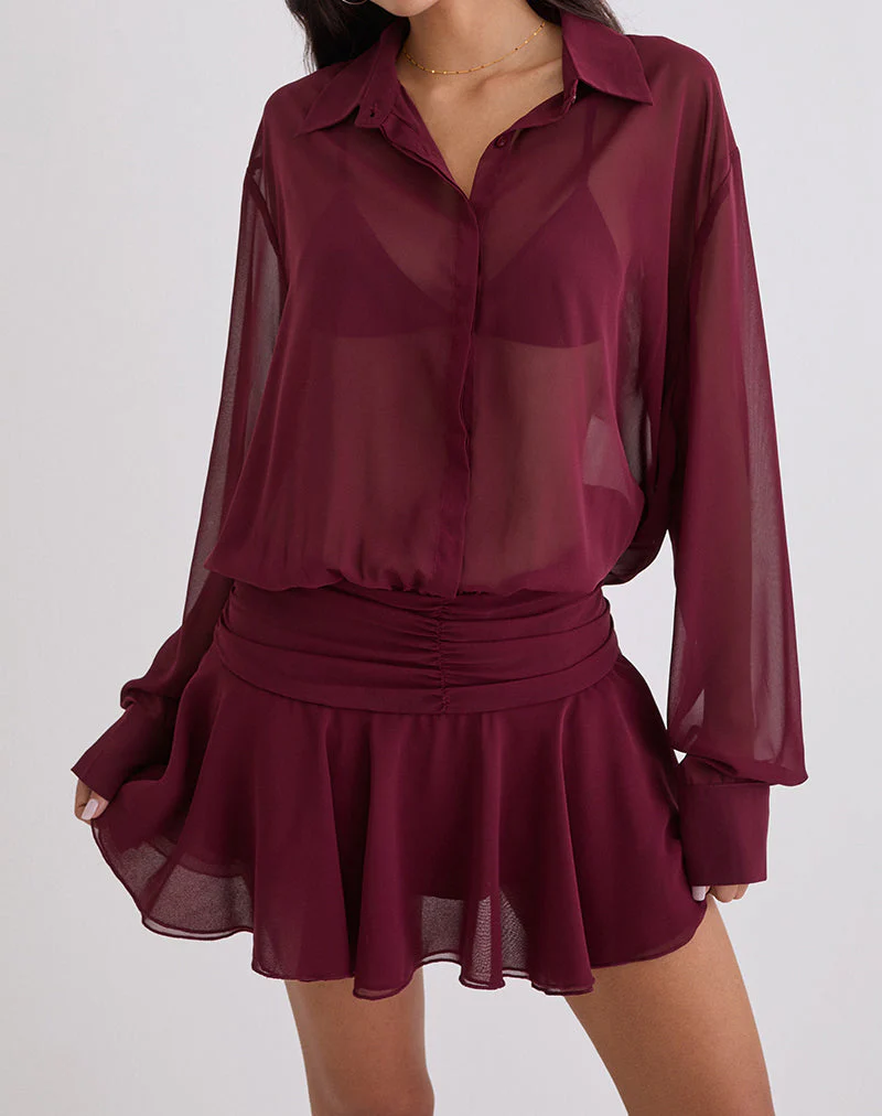 Azphira Langarm-Playsuit mit Knöpfen in Burgunderrot - Image 3