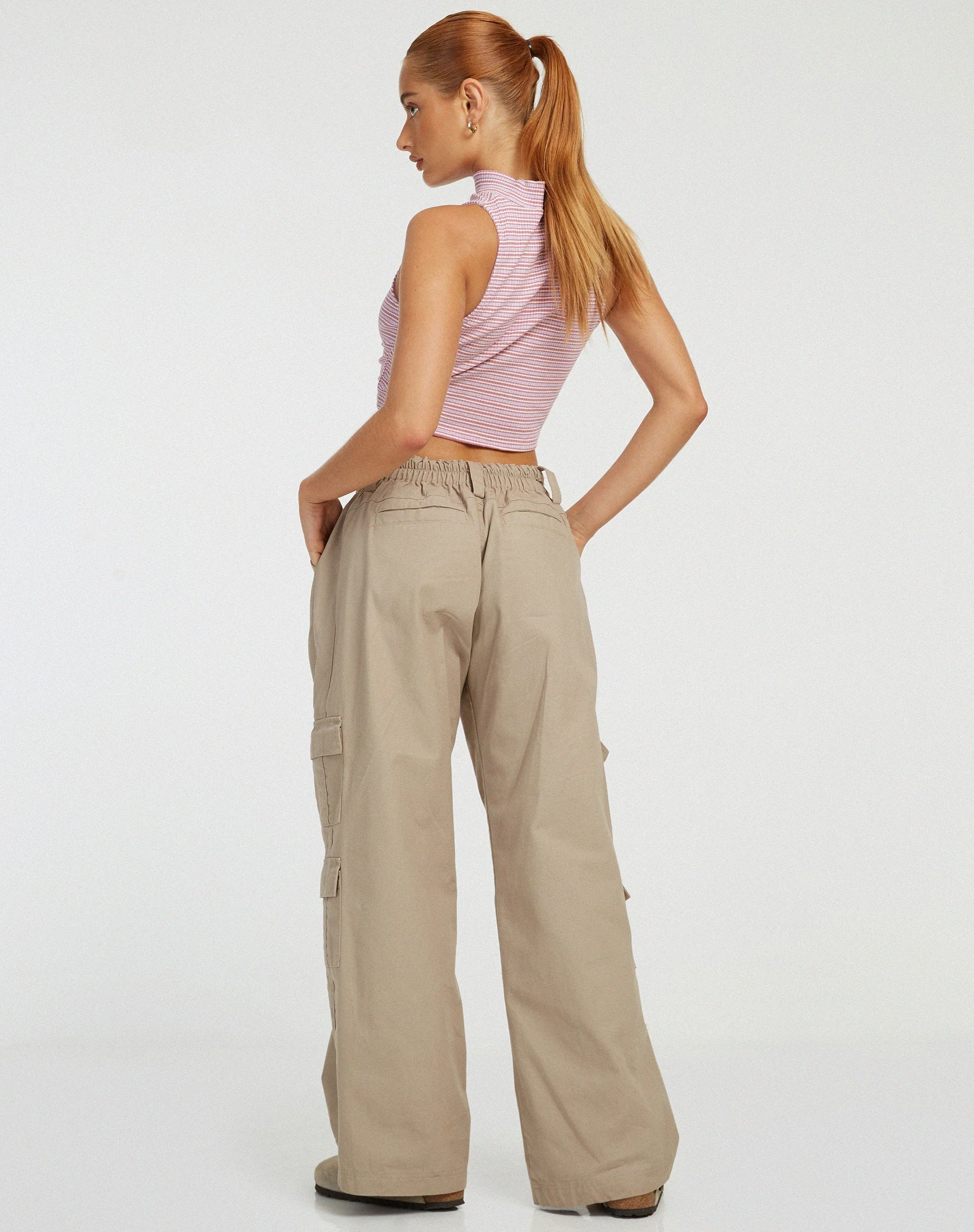 Azura Crop Top in gestreifter Rippe lila und braun - Image 4