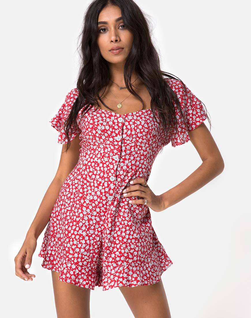 Bae Playsuit in Ditsy Rosenrot und Silber