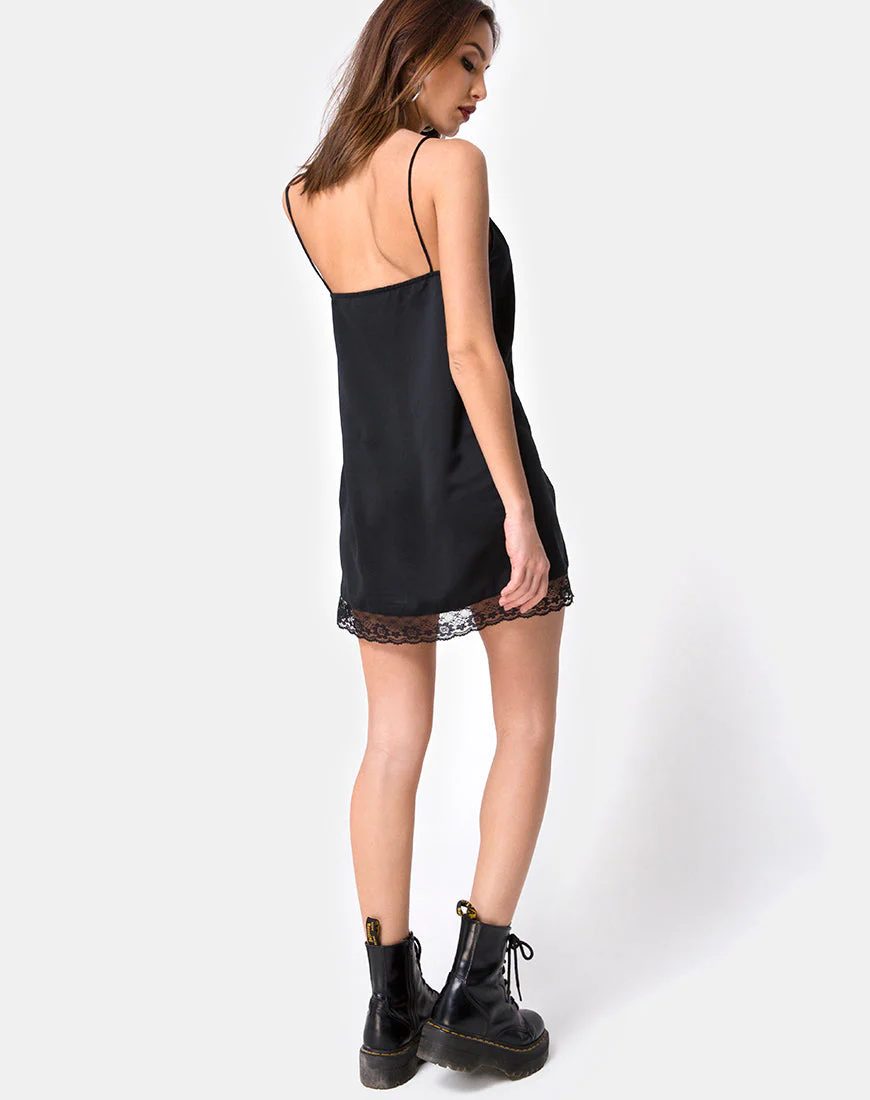 Balace Slip Dress aus schwarzem Satin mit schwarzer Spitze - Image 4