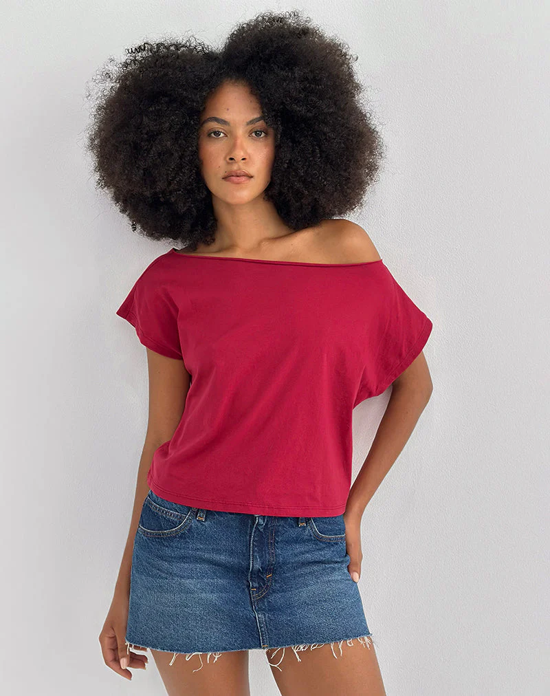 Balia Asymmetrisches Kurzarm-Basic-Top in Adrenalinrot - Image 3