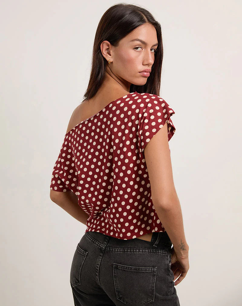 Balia Asymmetrisches Oberteil mit kurzen Ärmeln in Polka Wine - Image 2