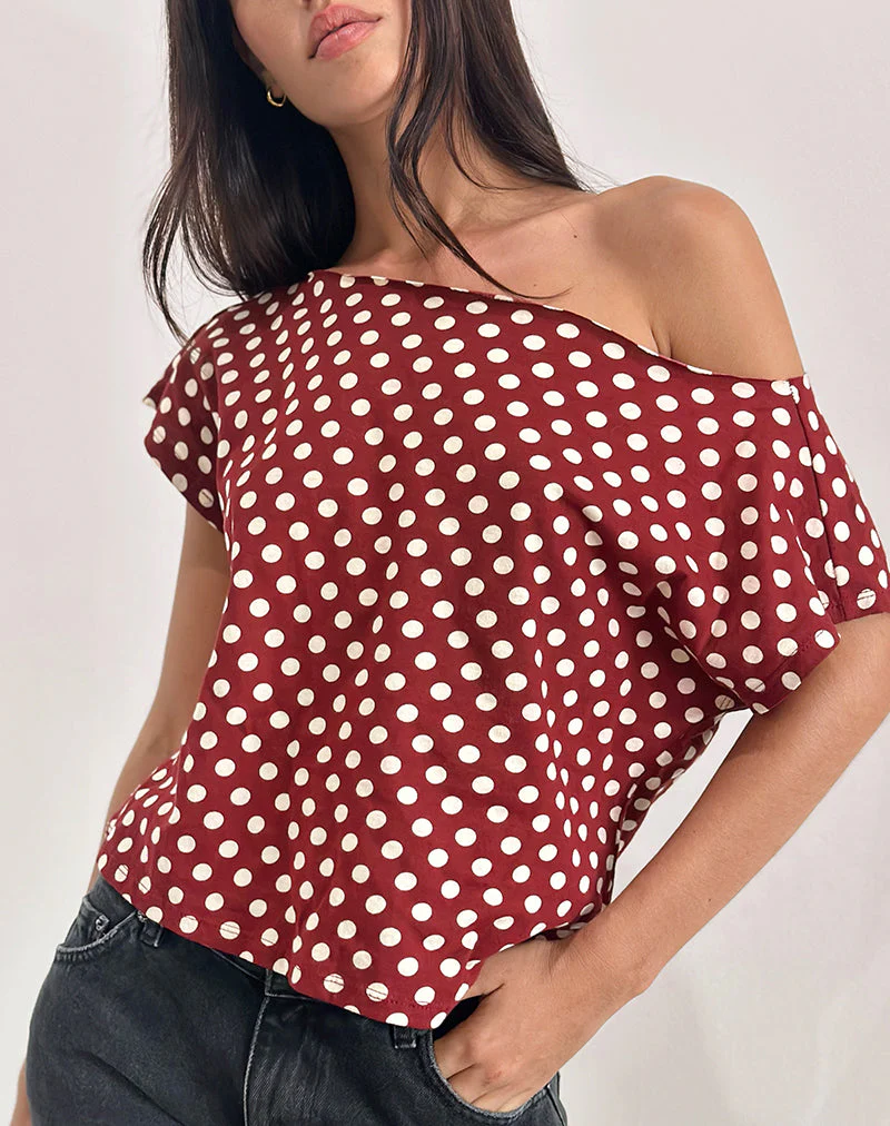 Balia Asymmetrisches Oberteil mit kurzen Ärmeln in Polka Wine - Image 3