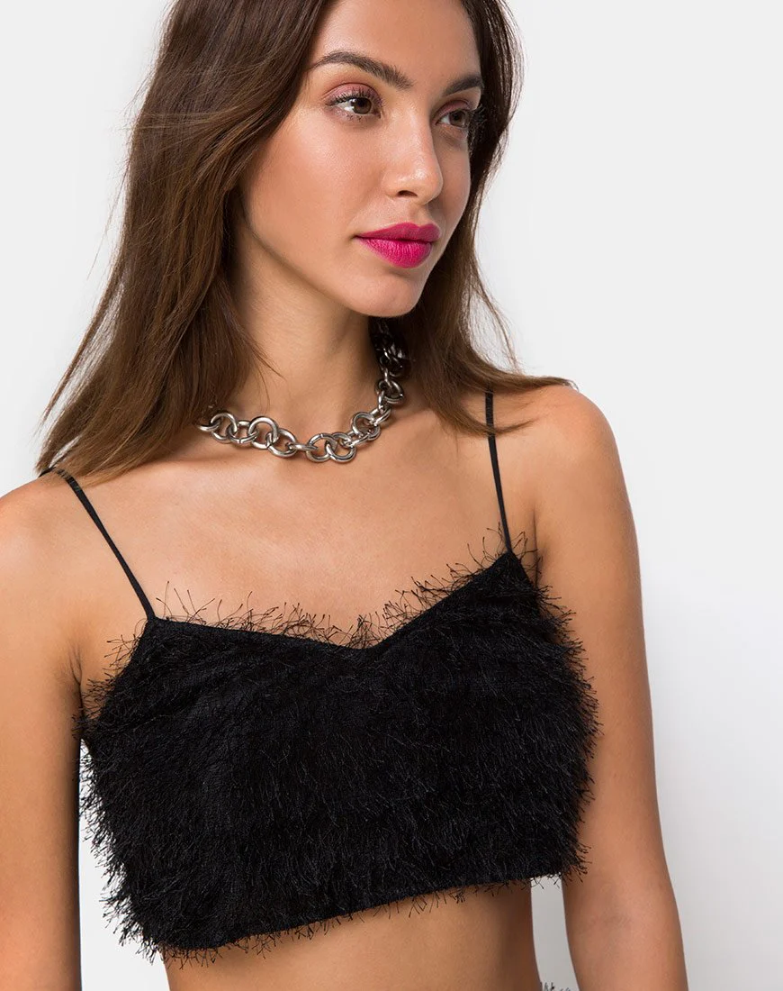 Balien Crop Top aus Fransen Schwarz