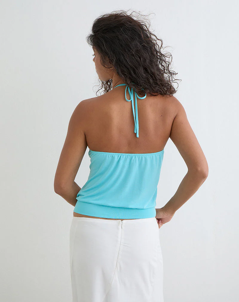 Ballerie Halter Top in Cupro Aqua - Image 5