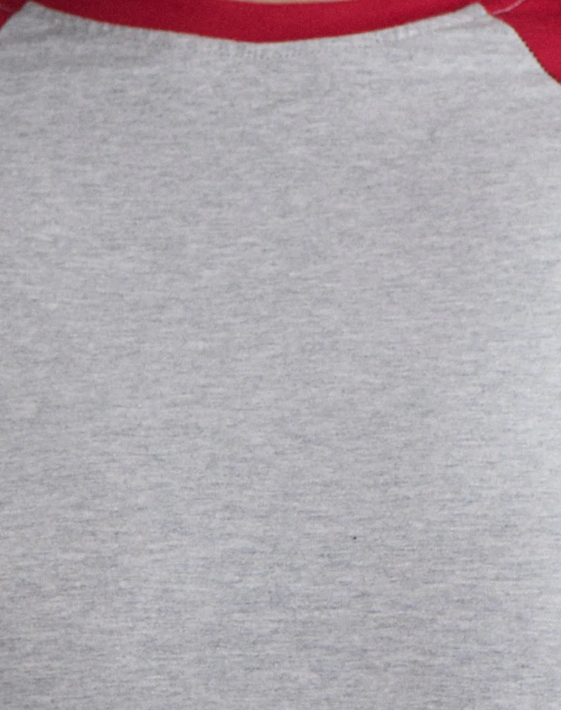 Balqis Long Sleeve Top in Grey Marl Adrenaline Red Combination - Image 6
