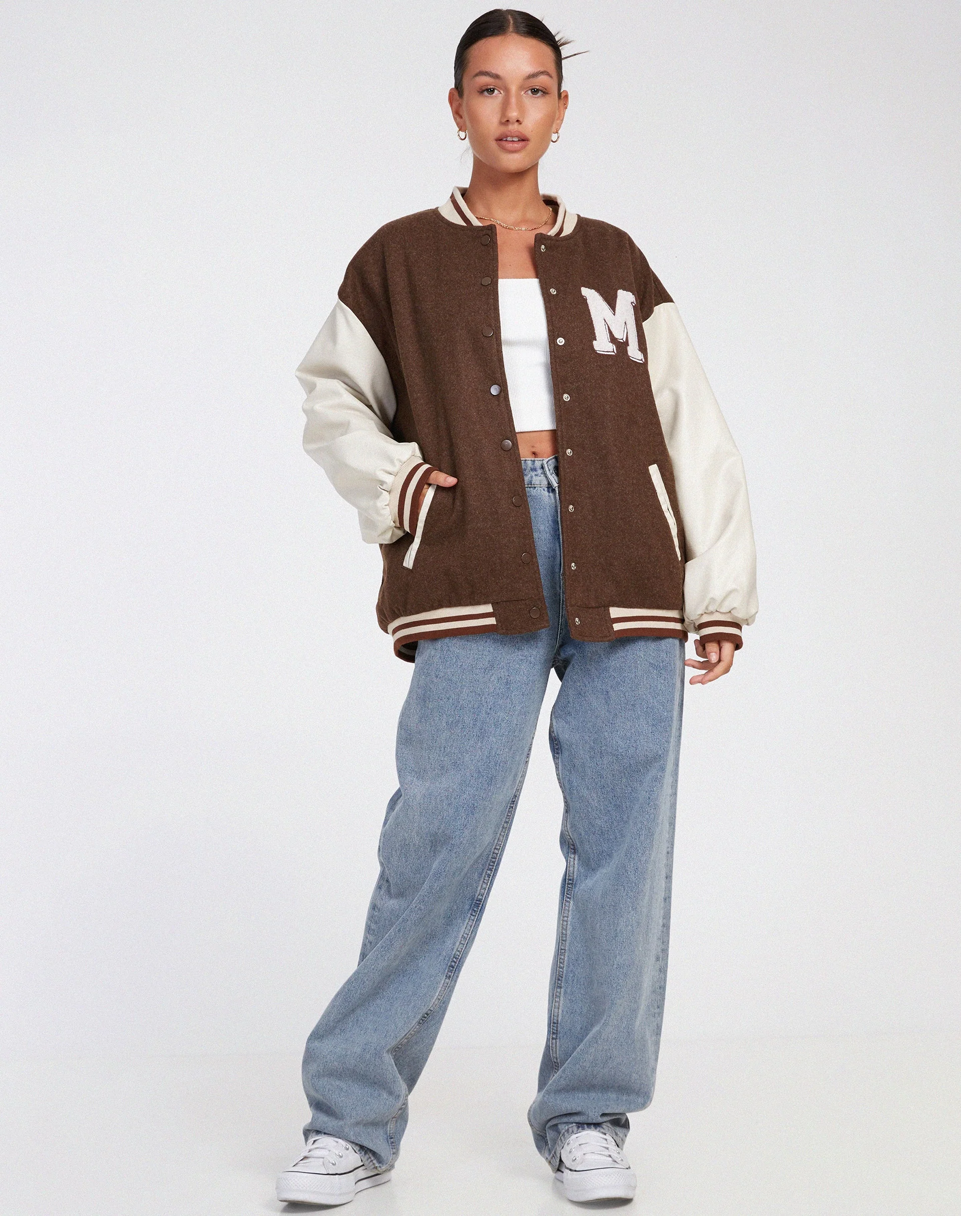 Bama Varsity Jacke in Braun Beige - Image 4
