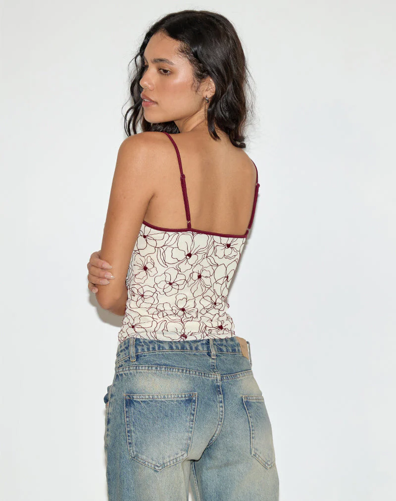Barlyn Cami Top in Line Flower Creme - Image 4