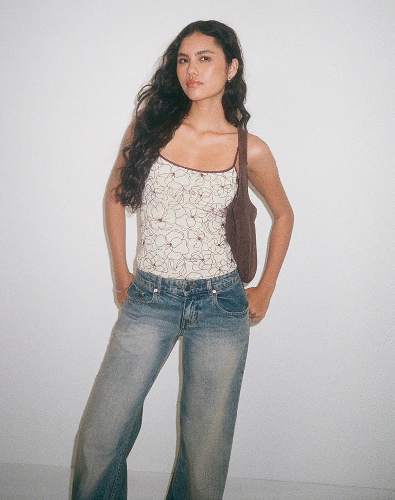 Barlyn Cami Top in Line Flower Creme - Image 5