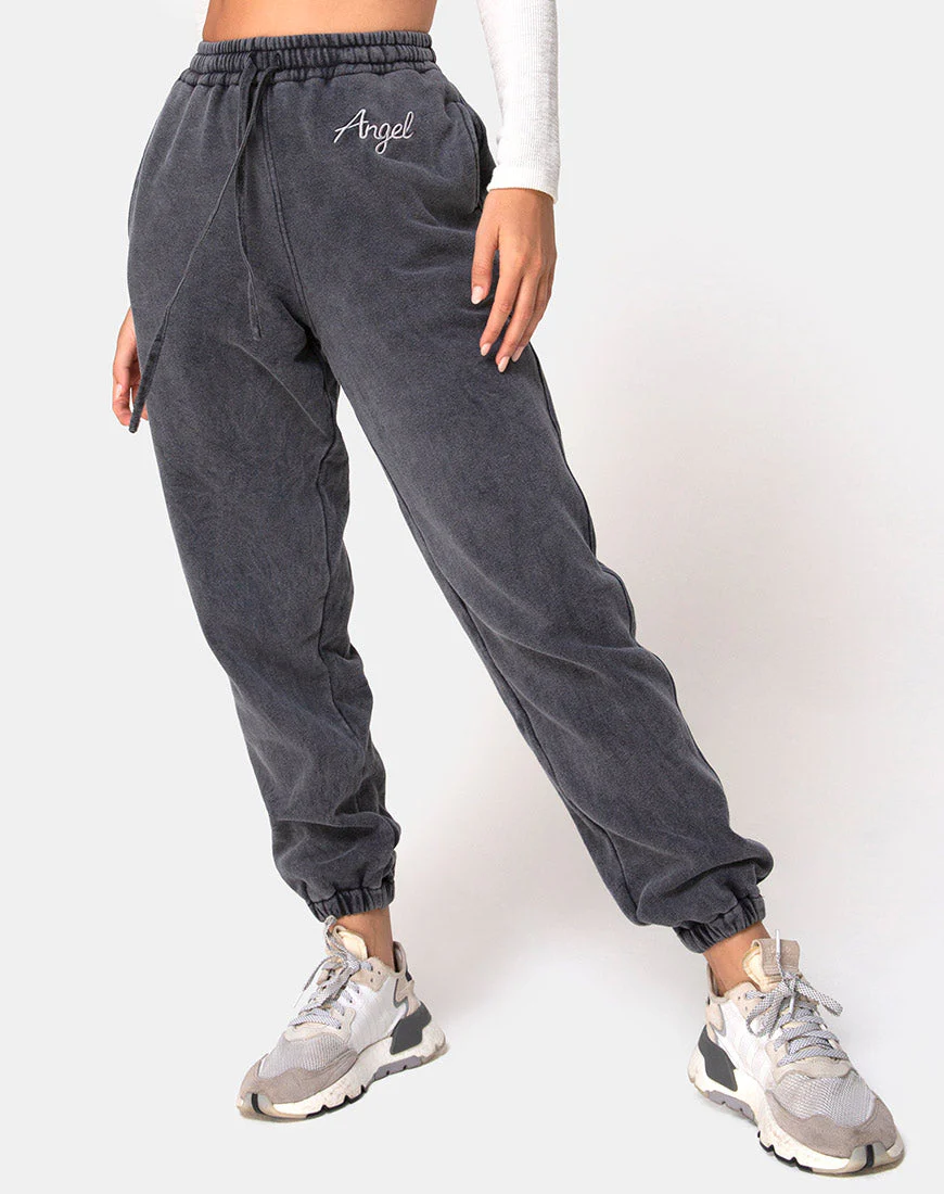Basta Jogger in Acid Washed Schwarz mit 'Angel' Stickerei - Image 3