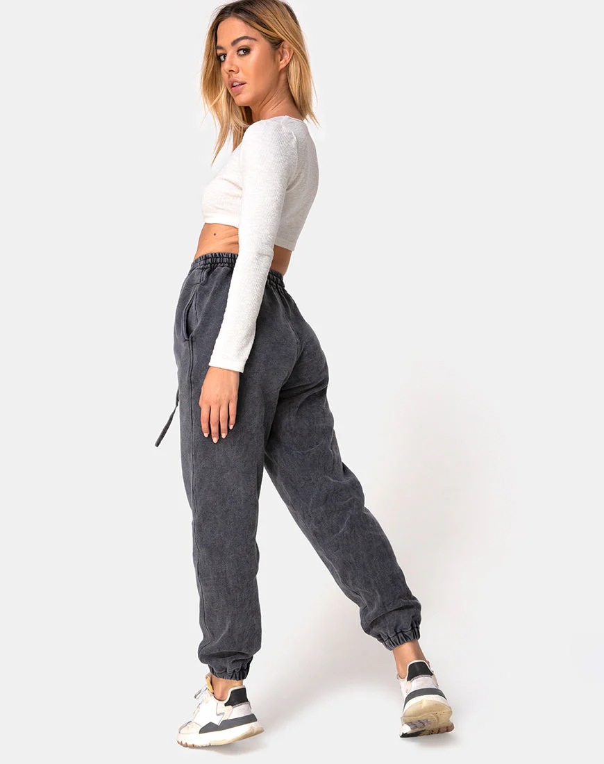 Basta Jogger in Acid Washed Schwarz mit 'Angel' Stickerei - Image 4