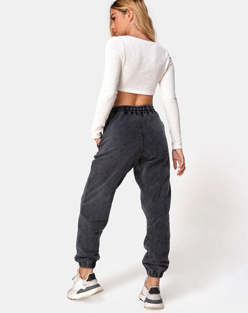 Basta Jogger in Acid Washed Schwarz mit 'Angel' Stickerei - Image 5