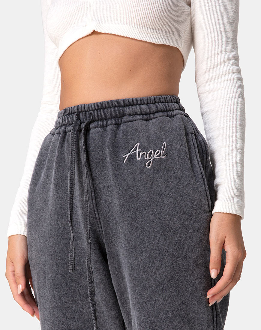 Basta Jogger in Acid Washed Schwarz mit 'Angel' Stickerei - Image 6