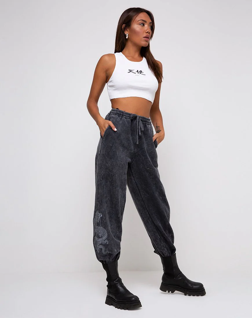 Basta Jogger in Acid Stone Wash mit Drachen-Stickerei - Image 4