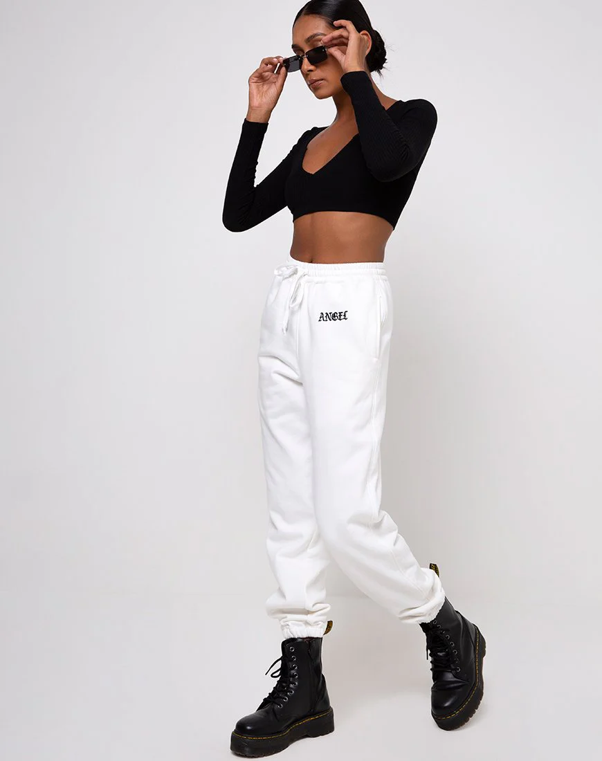 Basta Jogger in Weiß mit 'Angel'-Stickerei Schwarz - Image 3