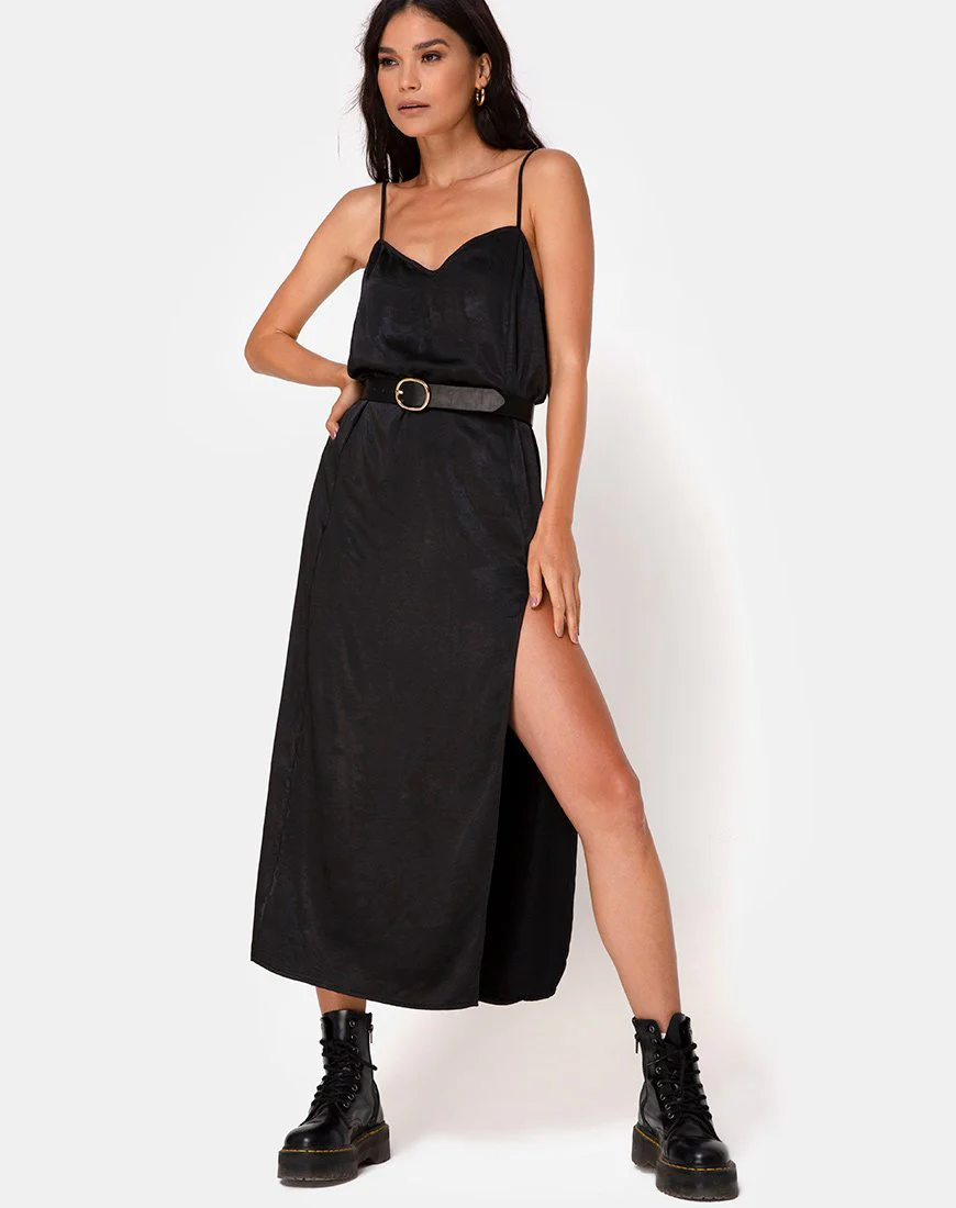 Batis Maxikleid aus Satin Schwarz - Image 3