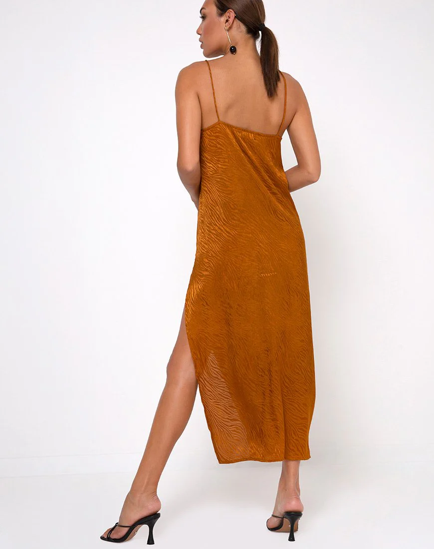Batis Maxikleid aus Satin Zebra Golden Coral - Image 2