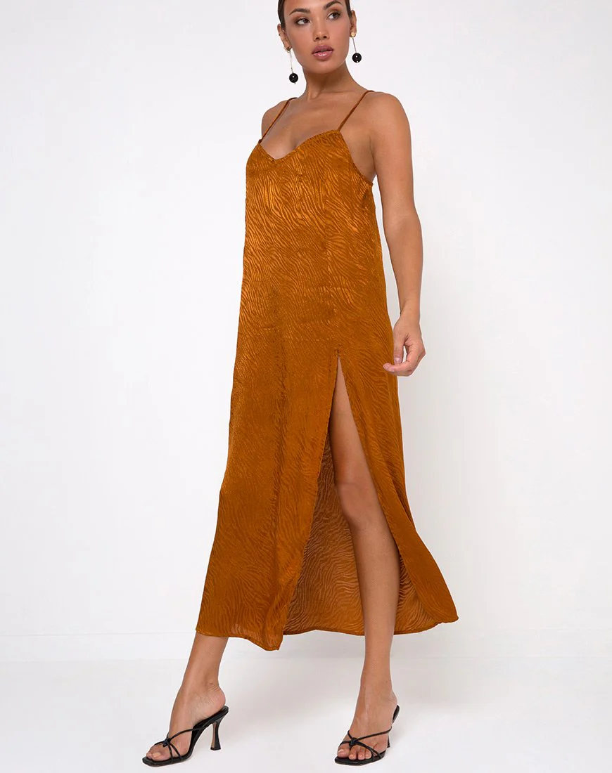 Batis Maxikleid aus Satin Zebra Golden Coral - Image 3