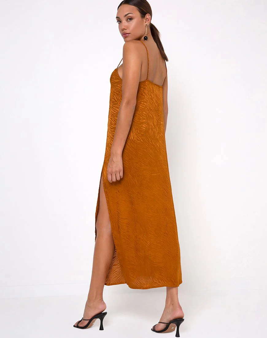Batis Maxikleid aus Satin Zebra Golden Coral - Image 4