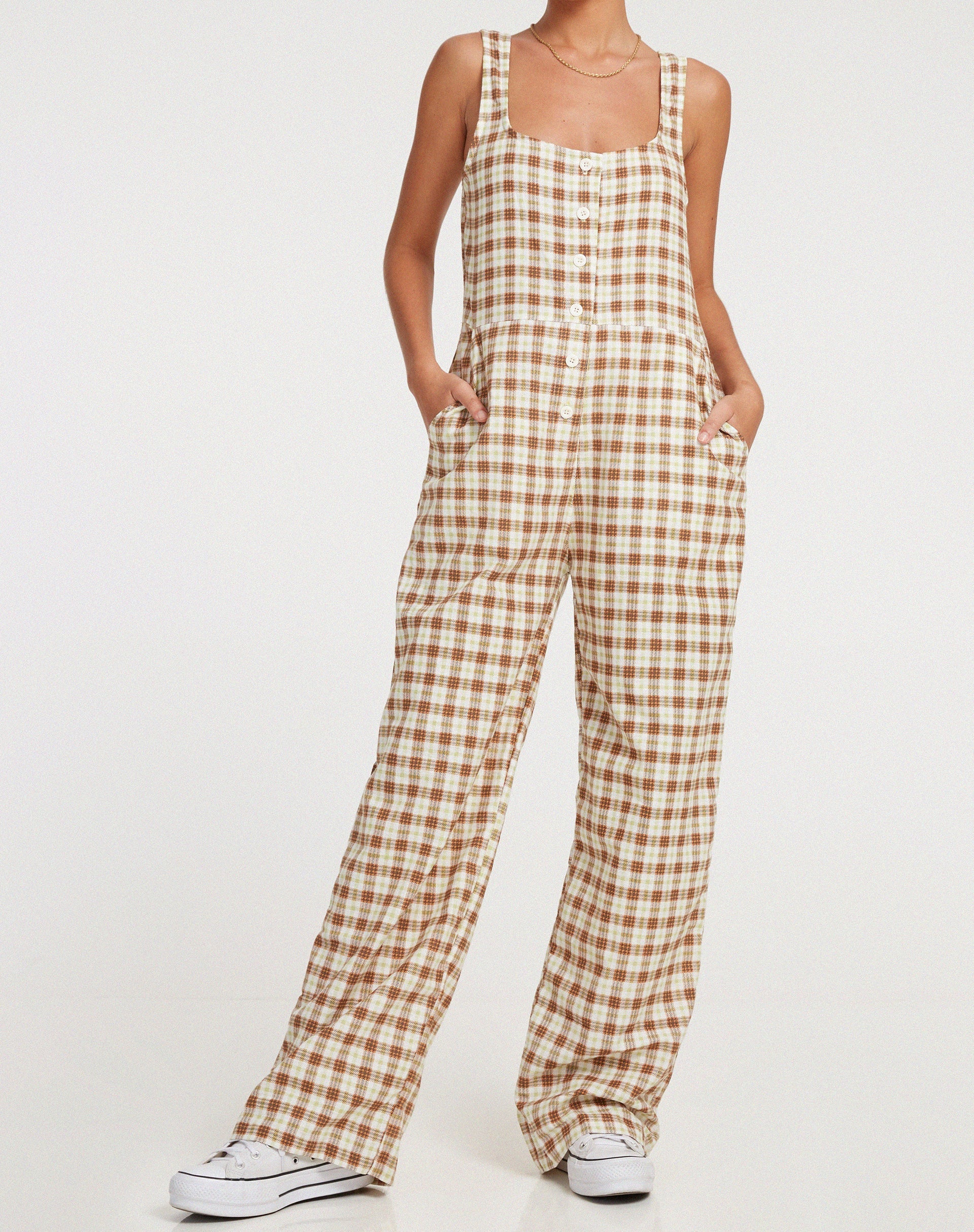 Beatrix Jumpsuit in Gelb Braun Karo - Image 3