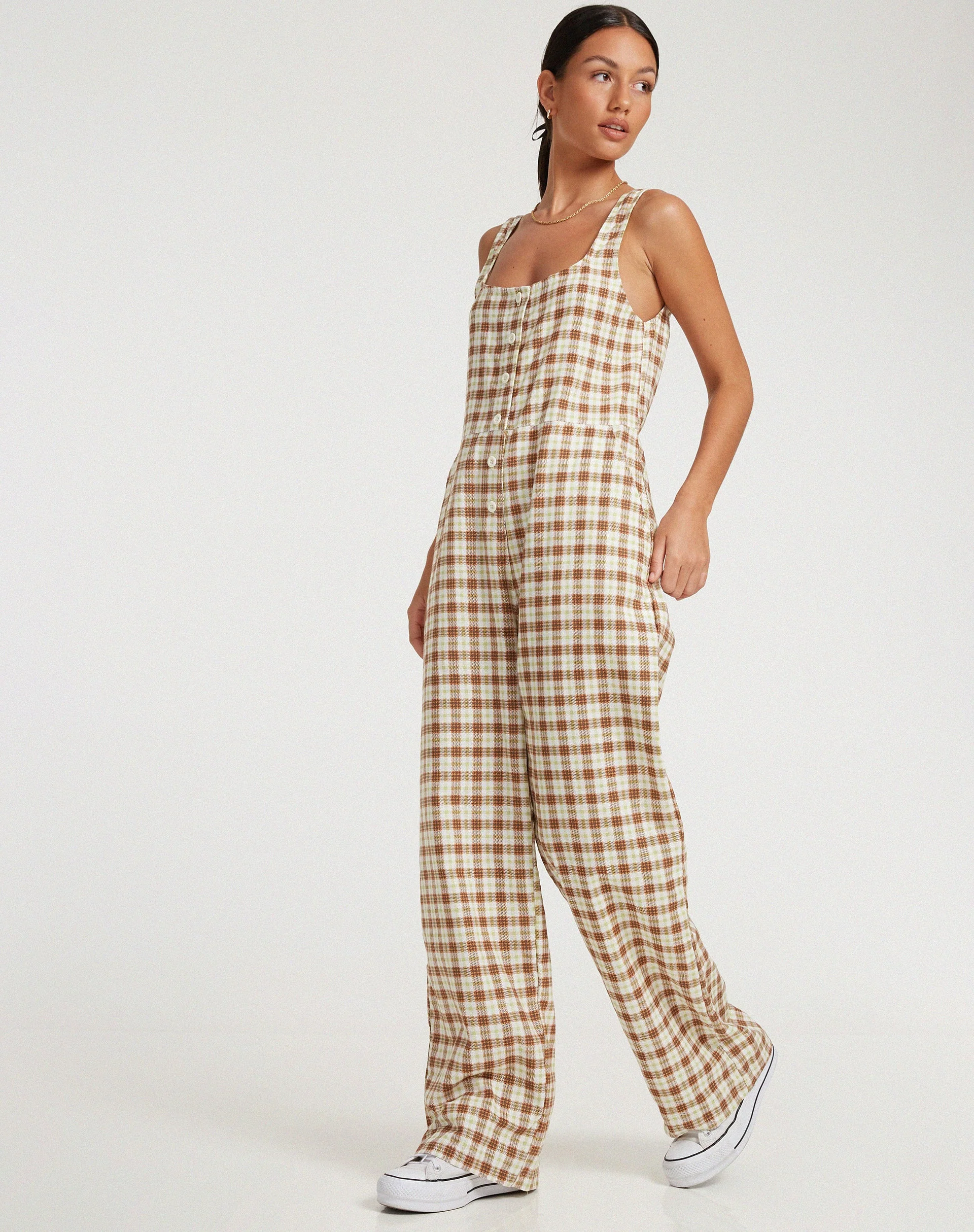 Beatrix Jumpsuit in Gelb Braun Karo - Image 4