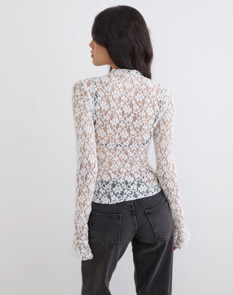Beerus Long Sleeve Mock Neck Top in Lace Ivory - Image 4
