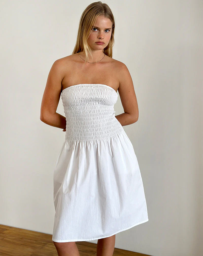 Belesi Bandeau Midikleid aus Popeline Weiß - Image 3