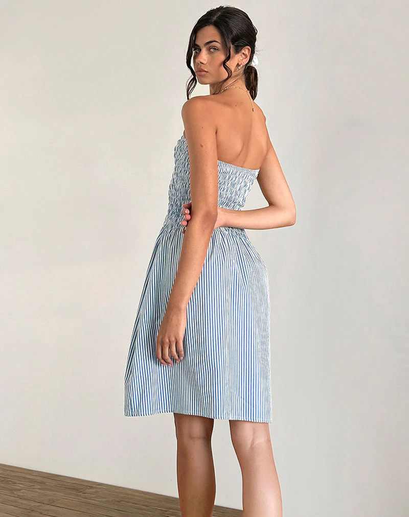 Belesi Midikleid in Blau Kleiner vertikaler Streifen - Image 3