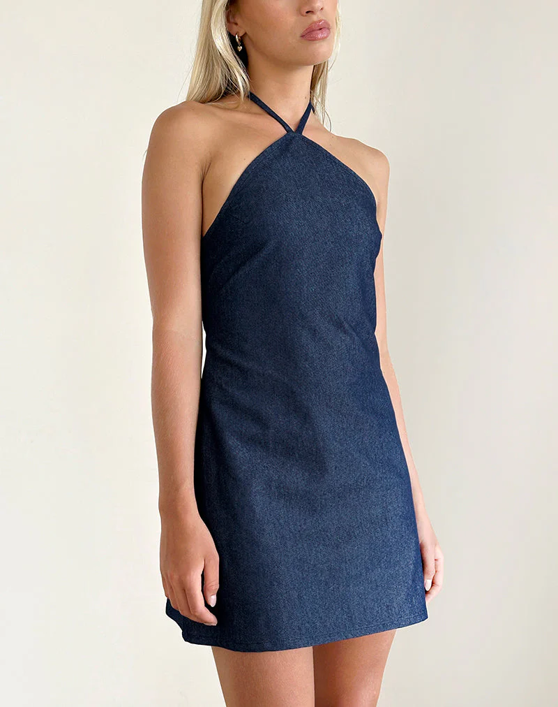 Belinda Minikleid mit Rollkragen aus Denim Chambray Indigo - Image 4