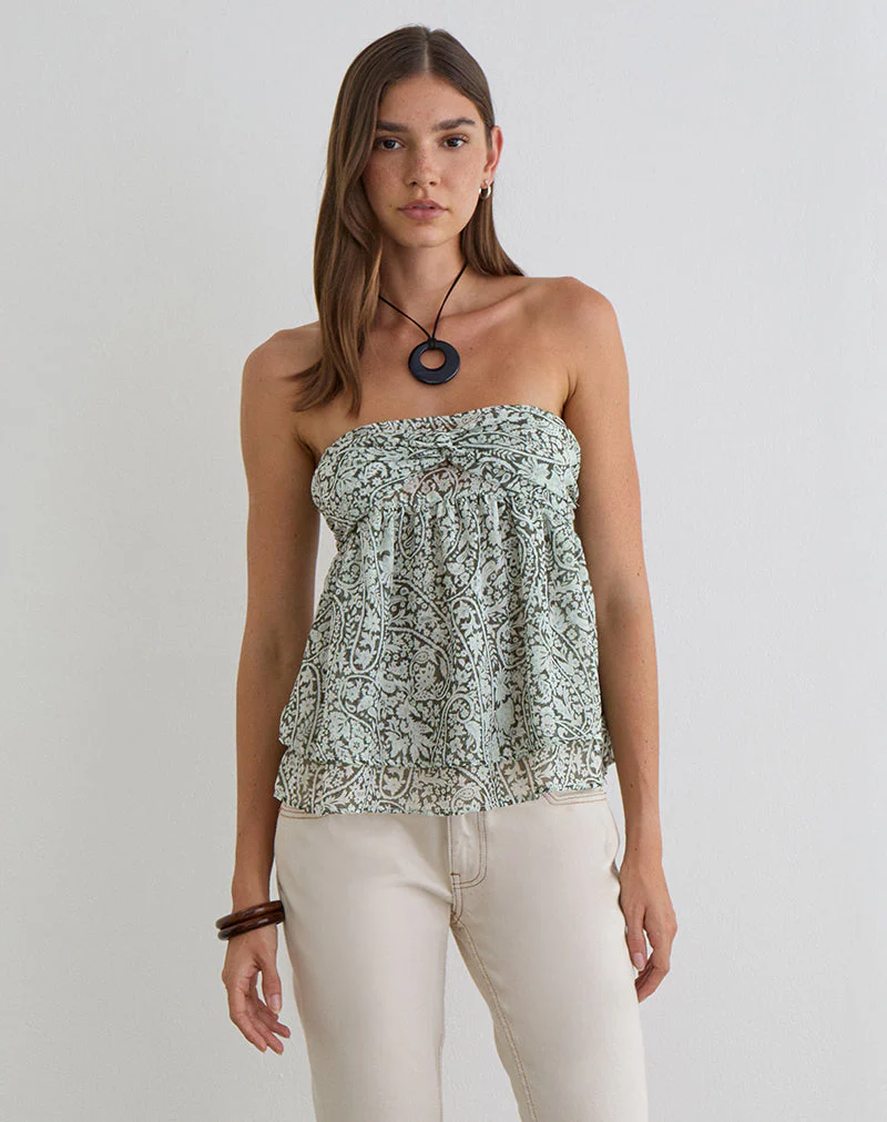 Belira Bandeau Top in Bloom Paisley Pale Blue - Image 3