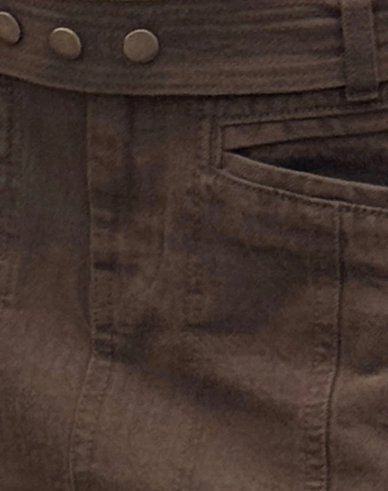 Belted Denim Mini Skirt in Chocolate Brown - Image 6