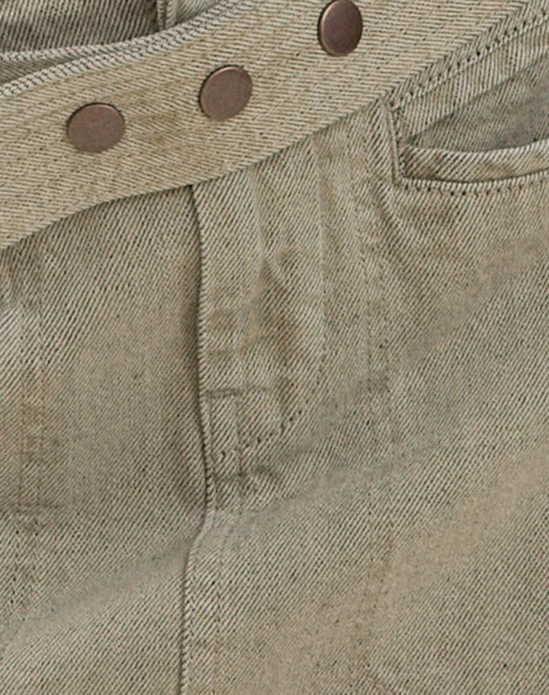 Belted Denim Mini Skirt in Oat - Image 6