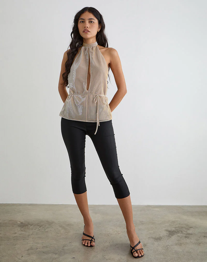 Benicia High Neck Keyhole Top in Gold - Image 4