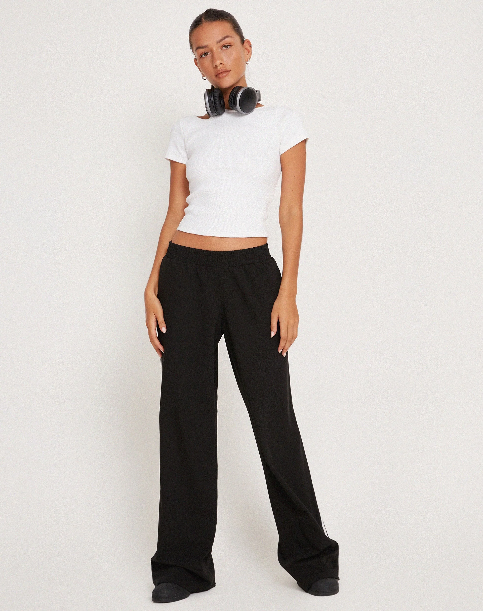 Bennett Hose mit weitem Bein in Tailoring Schwarz mit weißem Streifen - Image 2